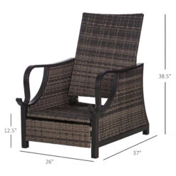 Outsunny Outdoor Recliner Chair With Cushion, Rust-Resistant Aluminum Frames PE Wicker Patio Lounge Chaise Chair With Adjustable Reclining Backrest And Footrest, Pillow, Dark Blue -Outsunny uIk16017ed3570673