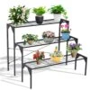 Outsunny Outdoor Plant Stand, 3 Tier Flower Stand, Metal Plant Shelf For Indoor Home & Outdoor Patio Balcony Yard Use
