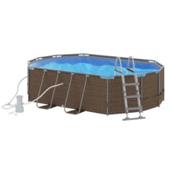 Outsunny 14' X 10' X 3' Above Ground Swimming Pool, Non-Inflatable Rectangular Steel Frame Pool With Filter Pump, Safety Ladder For 1-6 People, Brown