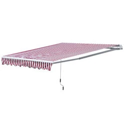 Outsunny 10' X 8' Manual Retractable Awning Sun Shade Shelter For Patio Deck Yard With UV Protection And Easy Crank Opening, Red Stripe