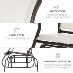 Outsunny 2-Person Outdoor Glider Bench,Patio Glider Loveseat Chair With Powder Coated Steel Frame,2 Seats Porch Rocking Glider For Backyard, Lawn, Garden And Porch, Cream White 13 Outsunny 2-Person Outdoor Glider Bench,Patio Glider Loveseat Chair With Powder Coated Steel Frame,2 Seats Porch Rocking Glider For Backyard, Lawn, Garden And Porch, Cream White -Outsunny ucD88c17f4e987c8a