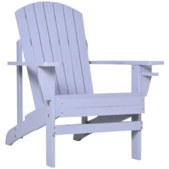 Outsunny Wooden Adirondack Chair, Outdoor Patio Lawn Chair With Cup Holder, Weather Resistant Lawn Furniture, Classic Lounge For Deck, Garden, Backyard, Fire Pit, Gray