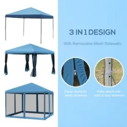 Outsunny 10' X 10' Pop Up Canopy Tent With Netting, Instant Gazebo, Ez Up Screen House Room With Carry Bag, Height Adjustable, For Outdoor, Garden, Patio, Light Blue -Outsunny unGd3417ed30dc2da
