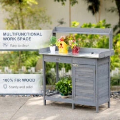 Outsunny Garden Potting Bench Table With Lockable Storage Cabinet And Open Shelf, Outdoor Planting Workstation With Steel Tabletop, Grey 15 Outsunny Garden Potting Bench Table With Lockable Storage Cabinet And Open Shelf, Outdoor Planting Workstation With Steel Tabletop, Grey -Outsunny uqT75618137e8cd16