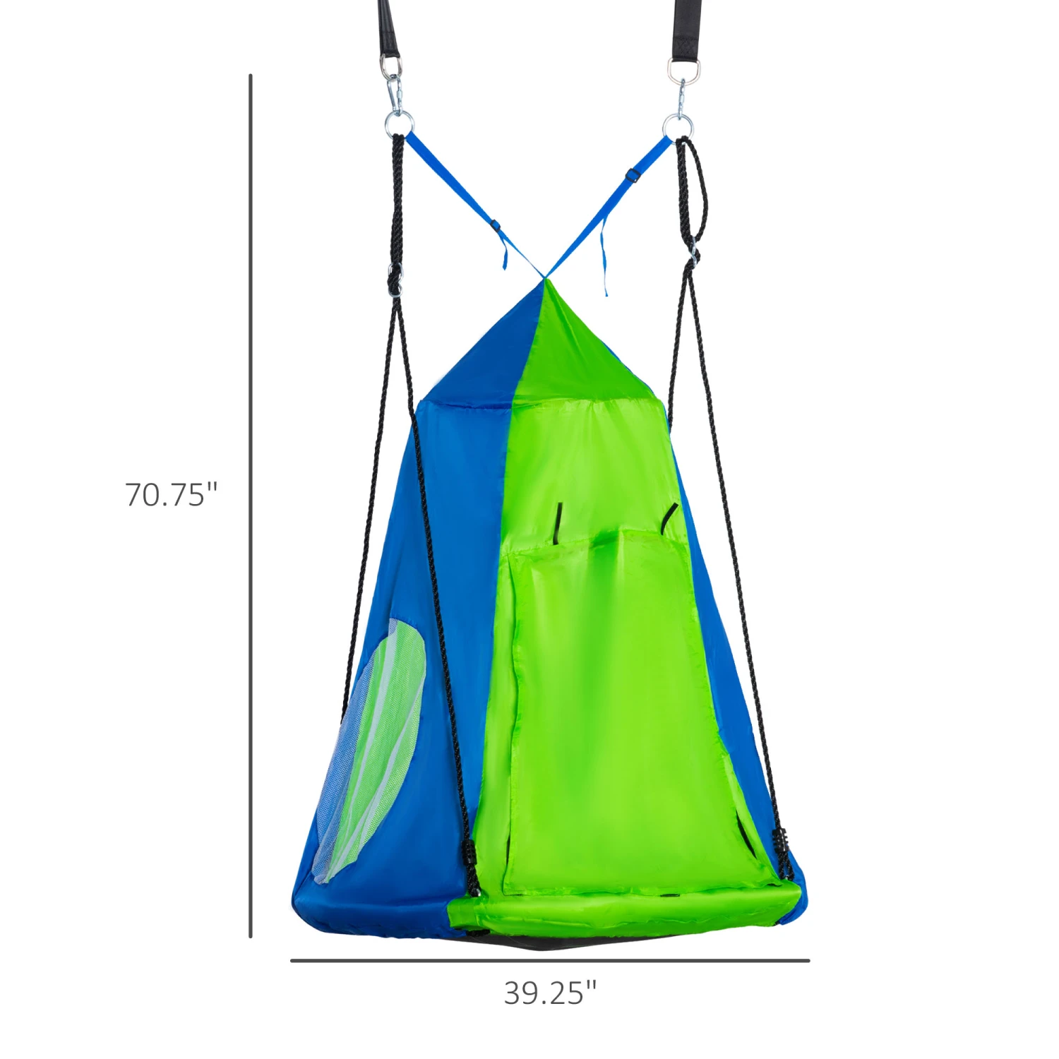 Outsunny Kids Pod Swing, Waterproof Flat/Tent Chair Seat, Ventilating Hanging Swing, With Screen Window, Rolling Door, For Indoor & Outdoor Use, Green 3 Outsunny Kids Pod Swing, Waterproof Flat/Tent Chair Seat, Ventilating Hanging Swing, With Screen Window, Rolling Door, For Indoor & Outdoor Use, Green - Image 3