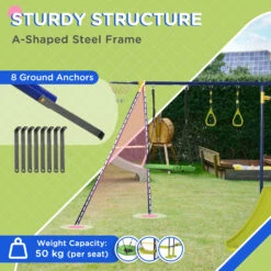 Outsunny Heavy-Duty Metal Swing Set For Backyard, With A-Frame Swing Stand, Saucer Swing, Glider, Slide, Gym Rings, Basketball Hoop, Ground Stakes, For Outdoor Indoor, Aged 3-12 Years Old -Outsunny usH7561862ec0b5e1
