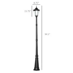 Outsunny 94.5" Solar Lamp Post Light, Dusk To Dawn Vintage Style Street Light, Aluminum Solar Powdered Lamp, PIR Motion Sensor For Garden, Lawn, Pathway, Driveway, Black -Outsunny v3Oc171865f2cd3b5