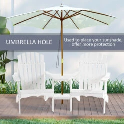 Outsunny Set Of 3 Wooden Adirondack Chairs, Outdoor Double Seat With Center Table And Umbrella Hole For Patio, Backyard, Deck, Fire Pit, White -Outsunny v3xa0917f276913eb