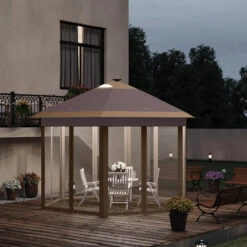 Outsunny 11' X 13' Pop Up Canopy Tent With Solar LED Light, Carry Bag And Netting, Hexagonal Instant Sun Shelter, Tents For Parties, Height Adjustable, For Outdoor, Garden, Patio, Beige -Outsunny v4tf4317f72c1b1a3