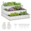 Outsunny 3 Tier Raised Garden Bed, Metal Elevated Planter Box W/ Gloves, Easy Assembly