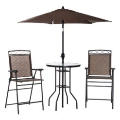 Outsunny Bistro Porch Furniture, Set Of 2 Patio Chairs, Folding, Small Outdoor Dining Table, Textured Glass, Angle Adjustable Umbrella, Brown -Outsunny v5275618243e74f47