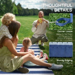 Outsunny Reversible Outdoor Rug Carpet, 9' X 12' Waterproof Plastic Straw Rug, Portable RV Camping Rugs With Carry Bag, Large Floor Mat For Backyard, Deck, Picnic, Beach, Blue & White Striped -Outsunny v6sd4d188a2ad5e3b