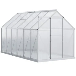 Outsunny 12' X 6' Aluminum Greenhouse, Polycarbonate Walk-in Garden Greenhouse Kit With Adjustable Roof Vent, Rain Gutter And Sliding Door For Winter, Silver