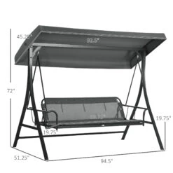 Outsunny 3 Person Patio Swing Chair Bed, Converting Flatbed, Outdoor Porch Swing Glider With Adjustable Canopy, Removable Cushions, Pillows, For Garden, Poolside, Backyard, Gray -Outsunny vHnc17188c26eafed