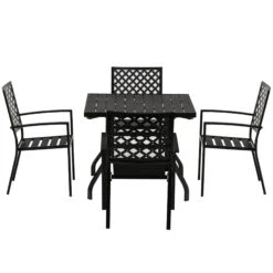 Outsunny 5-Piece Outdoor Patio Table Dining Set With 4 Stackable Chairs, Durable Steel Design & Middle Umbrella Hole -Outsunny vKF99117e6a0ded86