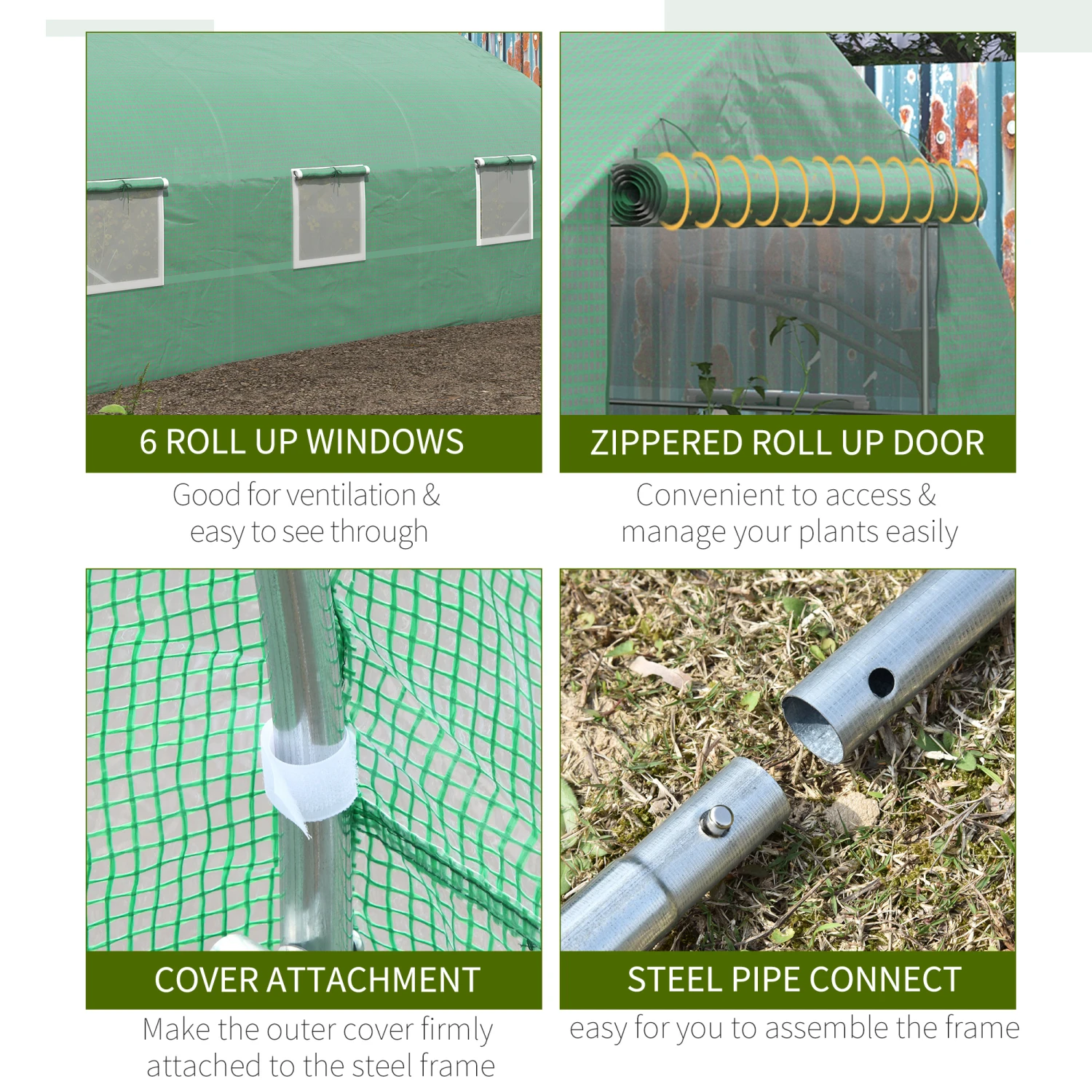 Outsunny 11.5' X 10' X 7' Outdoor Portable Walk-In Tunnel Greenhouse With Windows-Deep Green 5 Outsunny 11.5' X 10' X 7' Outdoor Portable Walk-In Tunnel Greenhouse With Windows-Deep Green - Image 5