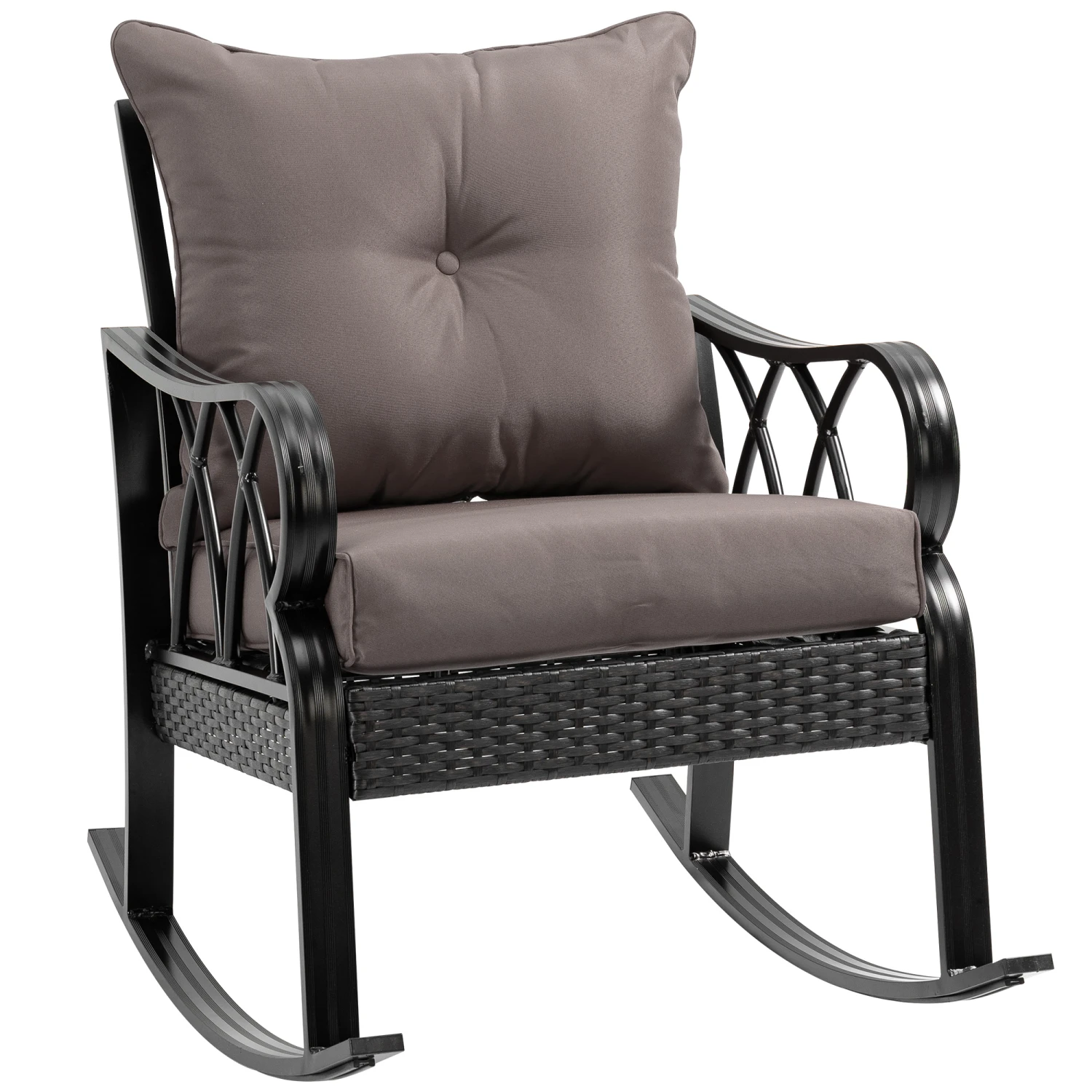 Outsunny Outdoor Wicker Rocking Chair With Padded Cushions, Aluminum Furniture Rattan Porch Rocker Chair W/ Armrest For Garden, Patio, And Backyard, Grey 1 Outsunny Outdoor Wicker Rocking Chair With Padded Cushions, Aluminum Furniture Rattan Porch Rocker Chair W/ Armrest For Garden, Patio, And Backyard, Grey
