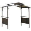 Outsunny 8'x5' BBQ Grill Gazebo With 2 Side Shelves, Outdoor Double Tiered Interlaced Polycarbonate Roof With Steel Frame, Brown