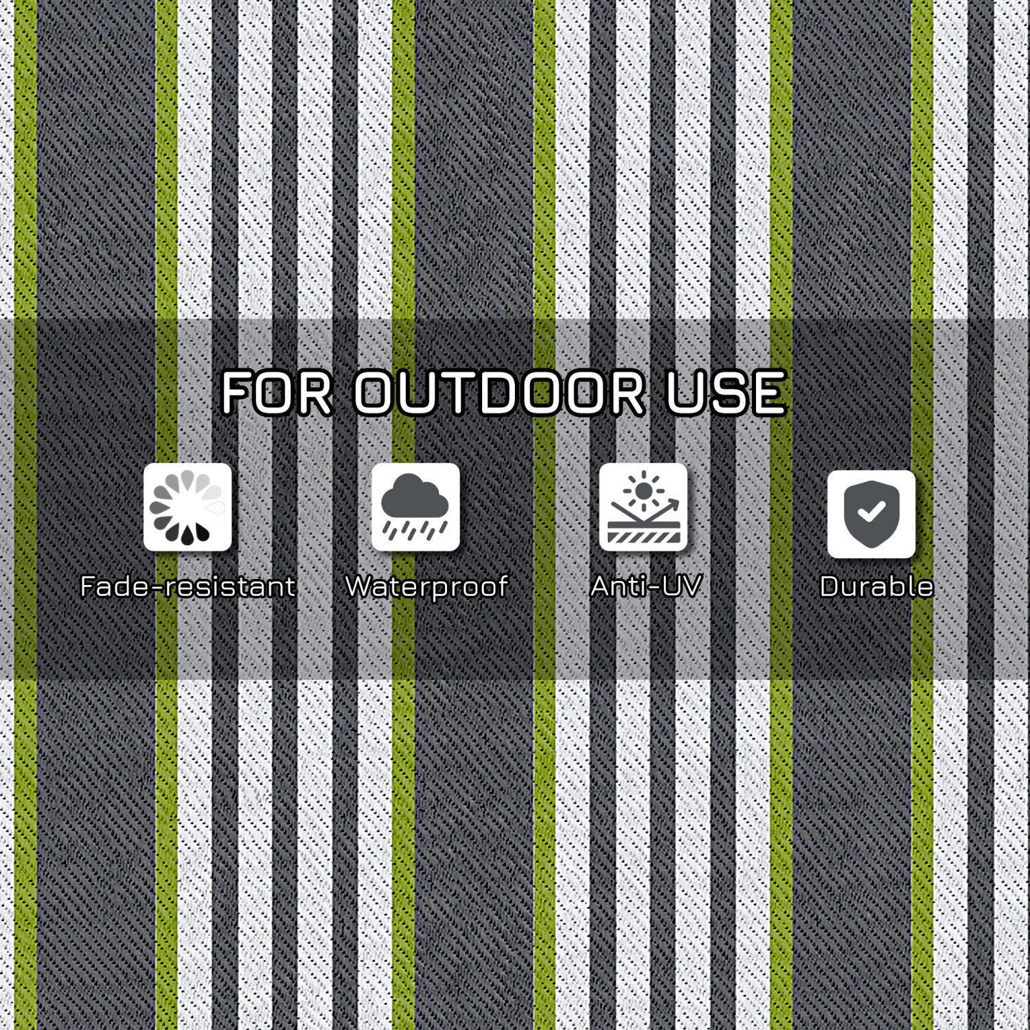 Outsunny Reversible Outdoor Rug Carpet, 9' X 12' Waterproof Plastic Straw Rug, Portable RV Camping Rugs With Carry Bag, Large Floor Mat For Backyard, Deck, Picnic, Beach, Green & Gray Striped 5 Outsunny Reversible Outdoor Rug Carpet, 9' X 12' Waterproof Plastic Straw Rug, Portable RV Camping Rugs With Carry Bag, Large Floor Mat For Backyard, Deck, Picnic, Beach, Green & Gray Striped - Image 5