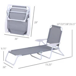 Outsunny Folding Chaise Lounge, Outdoor Sun Tanning Chair, 4-Position Reclining Back, Armrests, Iron Frame & Mesh Fabric For Beach, Yard, Patio, Gray 11 Outsunny Folding Chaise Lounge, Outdoor Sun Tanning Chair, 4-Position Reclining Back, Armrests, Iron Frame & Mesh Fabric For Beach, Yard, Patio, Gray -Outsunny vfT6551891b452788