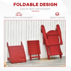 Outsunny 3-Piece Folding Adirondack Chair With Ottoman And Side Table, Outdoor Wooden Fire Pit Chairs W/ High-back, Wide Armrests For Patio, Backyard, Garden, Lawn Furniture, Red -Outsunny vgOb10187467808fb