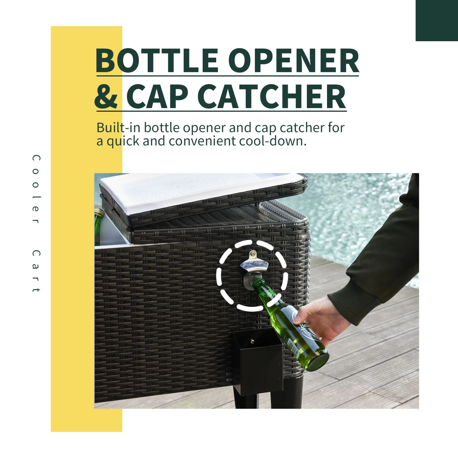 Outsunny 80 QT Rolling Cooling Bins Ice Chest On Wheels Outdoor Stand Up Drink Cooler Cart For Party, Brown 6 Outsunny 80 QT Rolling Cooling Bins Ice Chest On Wheels Outdoor Stand Up Drink Cooler Cart For Party, Brown - Image 6