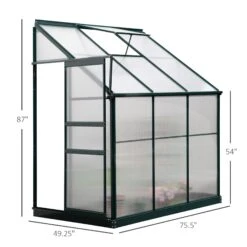 Outsunny Walk-In Garden Greenhouse Aluminum Polycarbonate With Roof Vent For Plants Herbs Vegetables 6' X 4' X 7' Green -Outsunny vkYaca17e6c4580dc