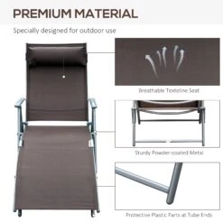 Outsunny Outdoor Folding Chaise Lounge Chair, Portable Lightweight Reclining Sun Lounger With 7-Position Adjustable Backrest & Pillow For Patio, Deck, And Poolside, Brown -Outsunny vkt75618006e64847