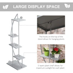 Outsunny 5 Tier Metal Plant Stand With Hangers, Half Moon Shape Flower Pot Display Shelf For Living Room Patio Garden Balcony Decor, 2 Pack, Gray -Outsunny vmC88c18062da8f8a