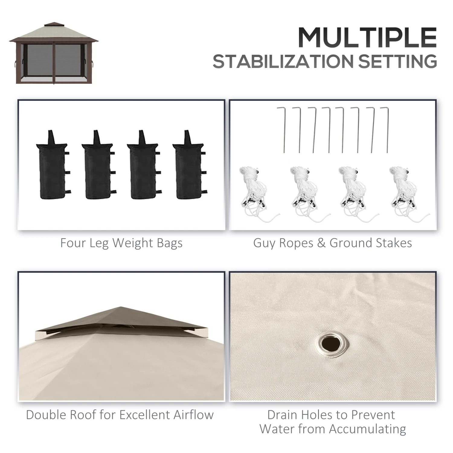 Outsunny 13' X 13' Pop Up Gazebo With Netting, Instant Canopy Tent Shelter With 2-Tier Roof, Wheeled Carry Bag, Water/Sand Bag For Outdoor, Garden, Parties, Beige 7 Outsunny 13' X 13' Pop Up Gazebo With Netting, Instant Canopy Tent Shelter With 2-Tier Roof, Wheeled Carry Bag, Water/Sand Bag For Outdoor, Garden, Parties, Beige - Image 7