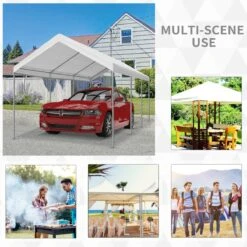 Outsunny 10' X 20' Heavy Duty Outdoor Carport Awning/Canopy With Weather-Fighting Material & Anchor Kit, White -Outsunny vxQ37417e6be9f64e