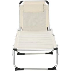 Outsunny Padded Patio Sun Lounge Chair, Foldable Reclining Chaise Lounge With 5 Position Adjustable Backrest & Comfortable Pillow For Outdoor Garden Porch, White -Outsunny w6649417e6b452e0c