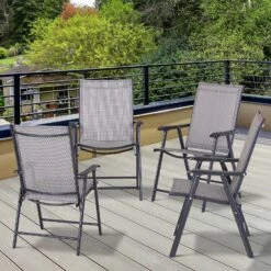 Outsunny Set Of 4 Patio Folding Chairs, Stackable Outdoor Sling Patio Dining Chairs With Armrests For Lawn, Camping, Dining, Beach, Metal Frame, No Assembly, Gray 21 Outsunny Set Of 4 Patio Folding Chairs, Stackable Outdoor Sling Patio Dining Chairs With Armrests For Lawn, Camping, Dining, Beach, Metal Frame, No Assembly, Gray -Outsunny w7Ce9e17e6a8e2047