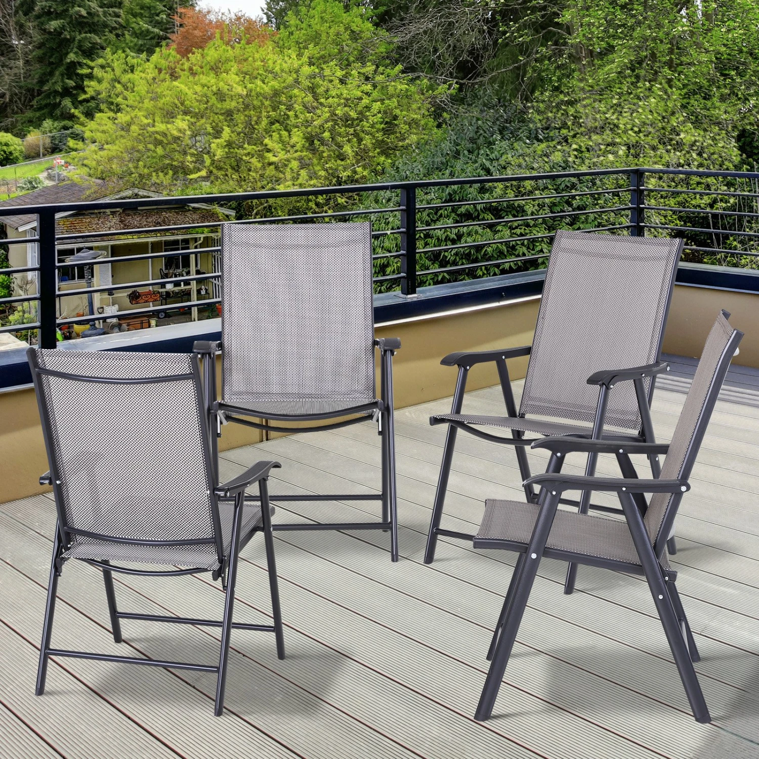 Outsunny Set Of 4 Patio Folding Chairs, Stackable Outdoor Sling Patio Dining Chairs With Armrests For Lawn, Camping, Dining, Beach, Metal Frame, No Assembly, Gray 7 Outsunny Set Of 4 Patio Folding Chairs, Stackable Outdoor Sling Patio Dining Chairs With Armrests For Lawn, Camping, Dining, Beach, Metal Frame, No Assembly, Gray - Image 7
