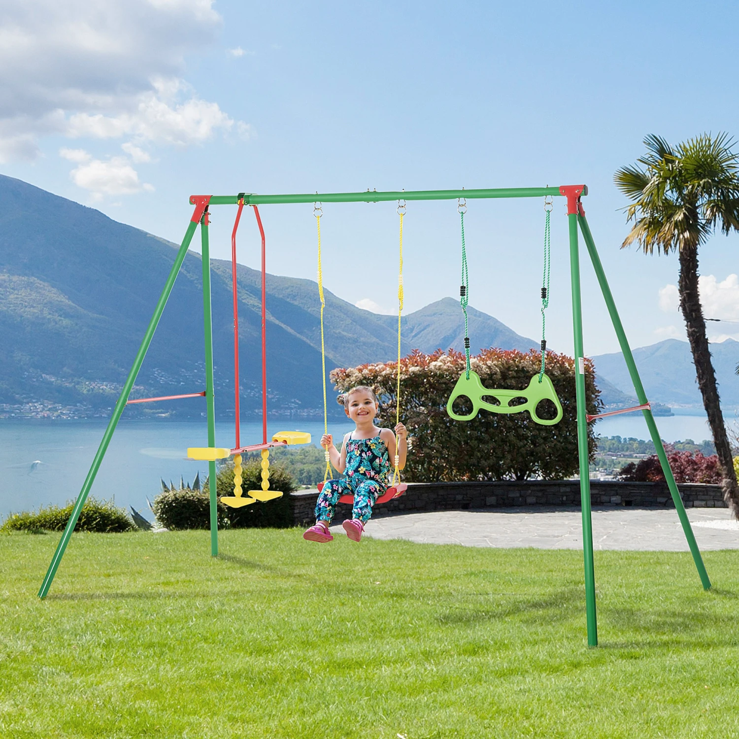 Outsunny 3 In 1 Kids Swing Set W/ Monkey Bar Rings Glider And Adjustable Hanging Rope, Multiple Kids Playground Equipment For Backyard 3 - 8 Years Old 2 Outsunny 3 In 1 Kids Swing Set W/ Monkey Bar Rings Glider And Adjustable Hanging Rope, Multiple Kids Playground Equipment For Backyard 3 - 8 Years Old - Image 2