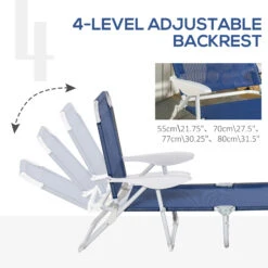 Outsunny Folding Chaise Lounge, Outdoor Sun Tanning Chair, 4-Position Reclining Back, Armrests, Iron Frame & Mesh Fabric For Beach, Yard, Patio, Blue -Outsunny wB1756188d32b6e06