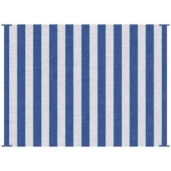 Outsunny Reversible Outdoor Rug Carpet, 9' X 12' Waterproof Plastic Straw Rug, Portable RV Camping Rugs With Carry Bag, Large Floor Mat For Backyard, Deck, Picnic, Beach, Blue & White Striped