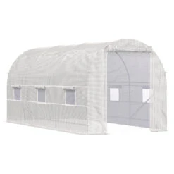 Outsunny 15' X 7' X 7' Walk-In Tunnel Greenhouse, Large Garden Hot House Kit With 6 Roll-up Windows & Roll Up Door, Steel Frame, White