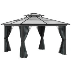 Outsunny 10' X 10' Hardtop Gazebo Canopy With Polycarbonate Double Roof, Aluminum Frame, Permanent Pavilion Outdoor Gazebo With Netting And Curtains For Patio, Garden, Backyard, Deck, Lawn, Black