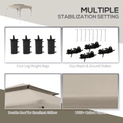 Outsunny 10' X 10' Pop Up Canopy Tent With Netting, Instant Gazebo Shelter, Height Adjustable, With Carry Bag And 4 Sand Bags, 100 Square Feet Of Shade, Khaki -Outsunny wKP75617f2768e902
