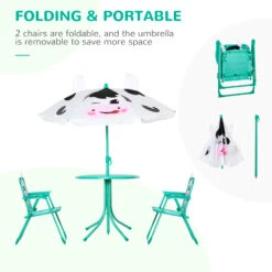 Outsunny Kids Table And Chair Set, Outdoor Folding Garden Furniture, Picnic Table For Patio Backyard, With Dairy Cow Pattern, Removable & Height Adjustable Sun Umbrella, Aged 3-6 Years Old,White -Outsunny wKUa0917f2769061d