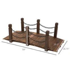 Outsunny Wooden Garden Bridge Arc Stained Finish Walkway With Metal Chain Railings -Outsunny wKi4ef17e6aa06576