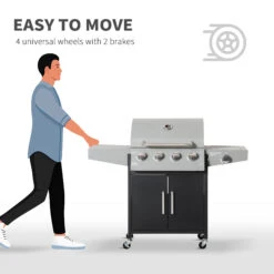 Outsunny 52" Barbecue Grill With Wheels 4+1 Burner Liquid Propane Gas Grill Outdoor Cabinet Style BBQ Trolley W/ Side Burner, Warming Rack, Storage Cabinet -Outsunny wKq75617f2768c803