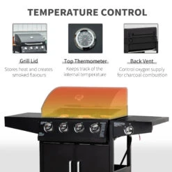 Outsunny 52" Barbecue Grill With Wheels 4+1 Burner Liquid Propane Gas Grill Outdoor Cabinet Style BBQ Trolley W/ Side Burner, Warming Rack -Outsunny wPb88c17f2768c767