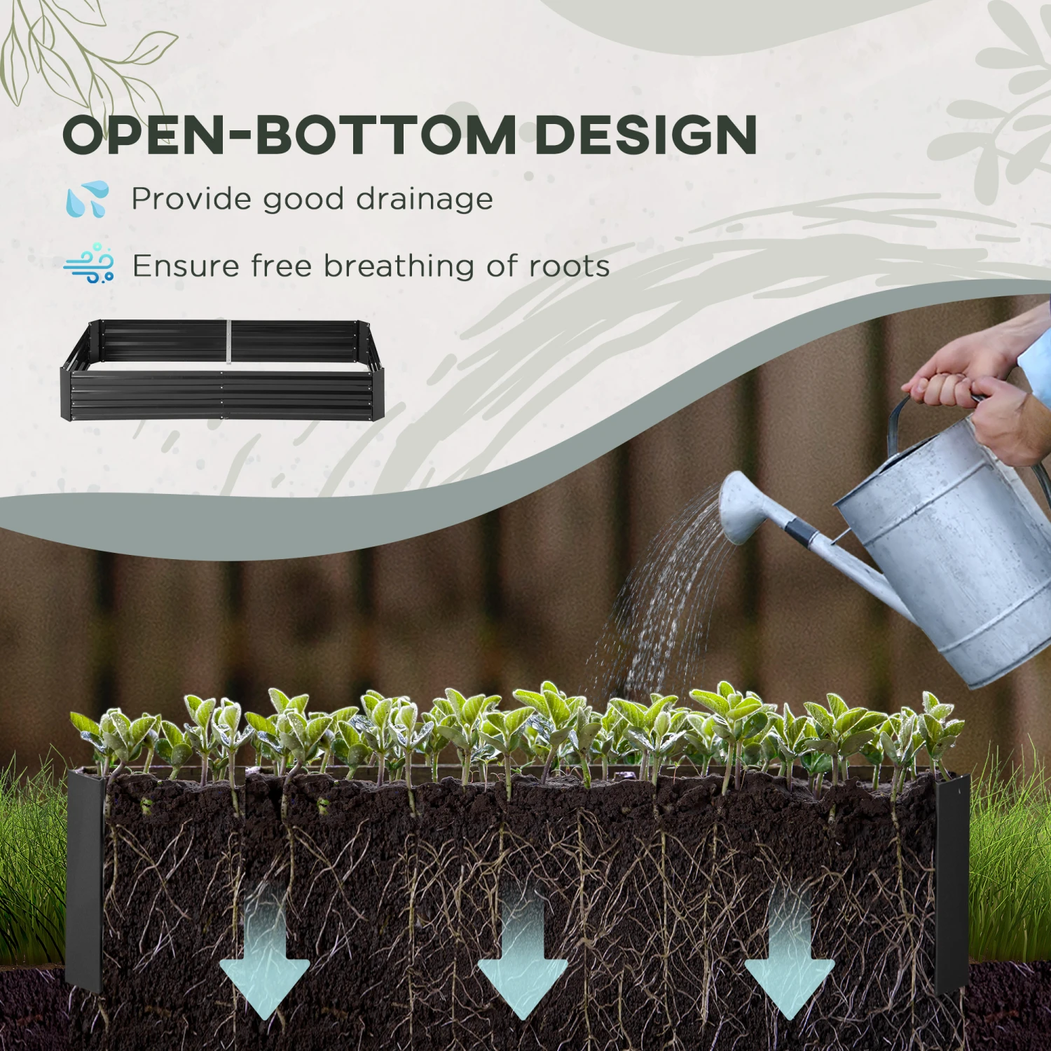 Outsunny 5.9' X 3' X 1' Raised Garden Bed With Support Rod, Steel Frame Elevated Planter Box, Black 4 Outsunny 5.9' X 3' X 1' Raised Garden Bed With Support Rod, Steel Frame Elevated Planter Box, Black - Image 4