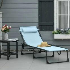 Outsunny Folding Chaise Lounge Pool Chairs, Outdoor Sun Tanning Chairs, Folding, Reclining Back, Steel Frame & Breathable Mesh For Beach, Yard, Patio, Baby Blue 21 Outsunny Folding Chaise Lounge Pool Chairs, Outdoor Sun Tanning Chairs, Folding, Reclining Back, Steel Frame & Breathable Mesh For Beach, Yard, Patio, Baby Blue -Outsunny wSF2a11831fd80aec