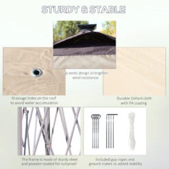 Outsunny 11' X 11' Pop Up Gazebo, Foldable Canopy Tent With Solar LED Light, Remote Control, Zippered Mesh Sidewalls, Easy Height Adjustable And Carrying Bag For Backyard Garden Patio, Beige -Outsunny wYG75617f72b83f23