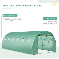 Outsunny 19.7' X 9.8' X 6.6' Greenhouse Replacement Walk-in PE Hot House Cover With 12 Windows Roll-Up & Zipper Door, Green -Outsunny weob1018115499731