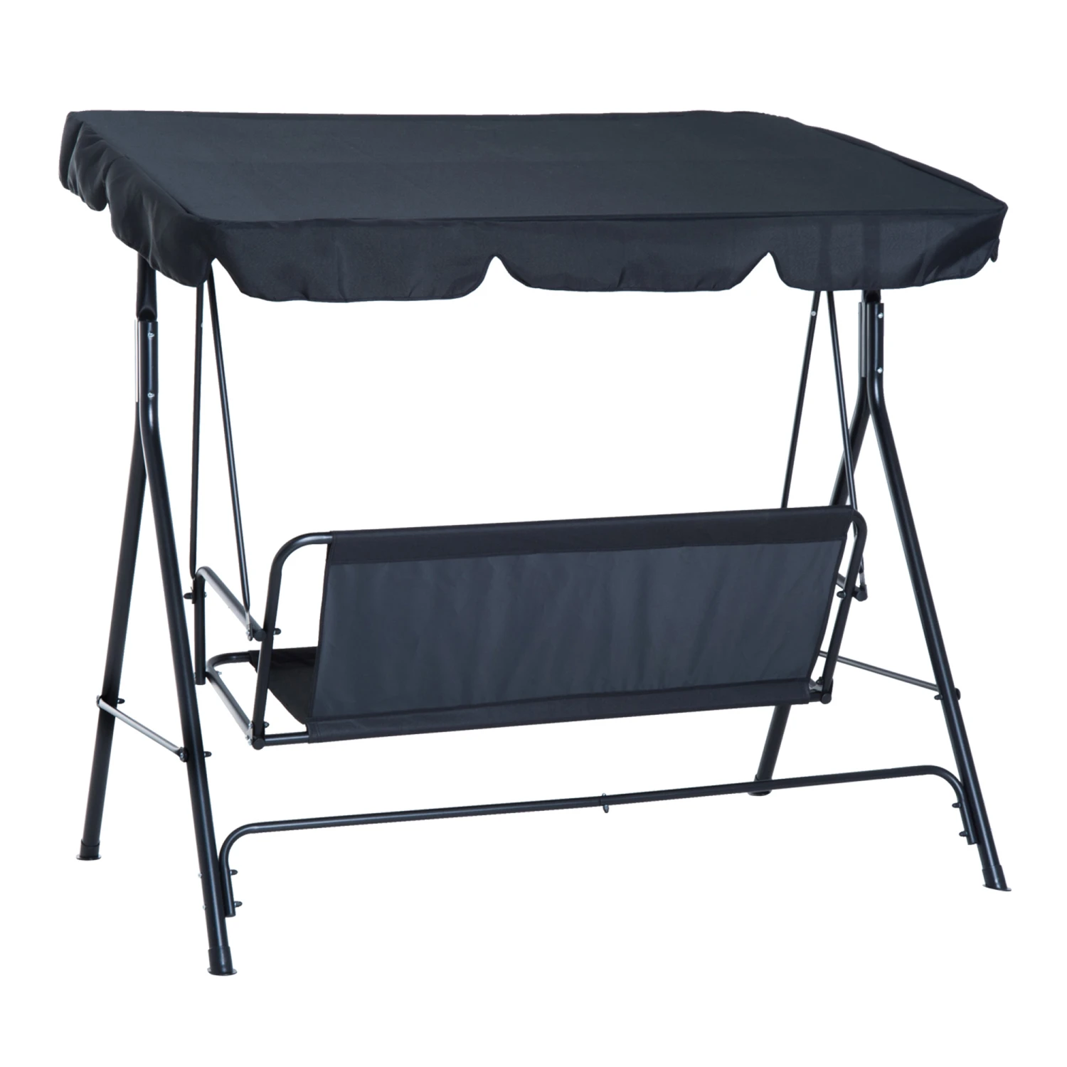 Outsunny 3-Seat Outdoor Patio Swing Chair With Removable Cushion, Steel Frame Stand And Adjustable Tilt Canopy For Patio, Garden, Poolside, Balcony, Backyard, Black 12 Outsunny 3-Seat Outdoor Patio Swing Chair With Removable Cushion, Steel Frame Stand And Adjustable Tilt Canopy For Patio, Garden, Poolside, Balcony, Backyard, Black - Image 12
