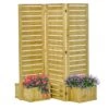 Outsunny Wood Privacy Screen W/ 4 Planter Box, Raised Bed W/ 3 Panels & Drainage Holes